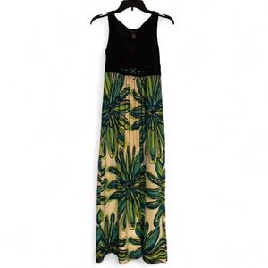 New Directions Black and Green Sleeveless Maxi Sundress